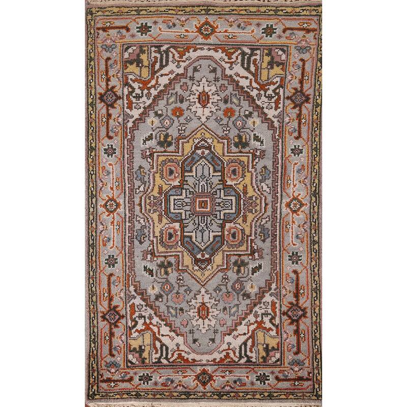 Gray Geometric Heriz Serapi Oriental Accent Rug Handmade Wool Carpet - 2'10"x 5'5"