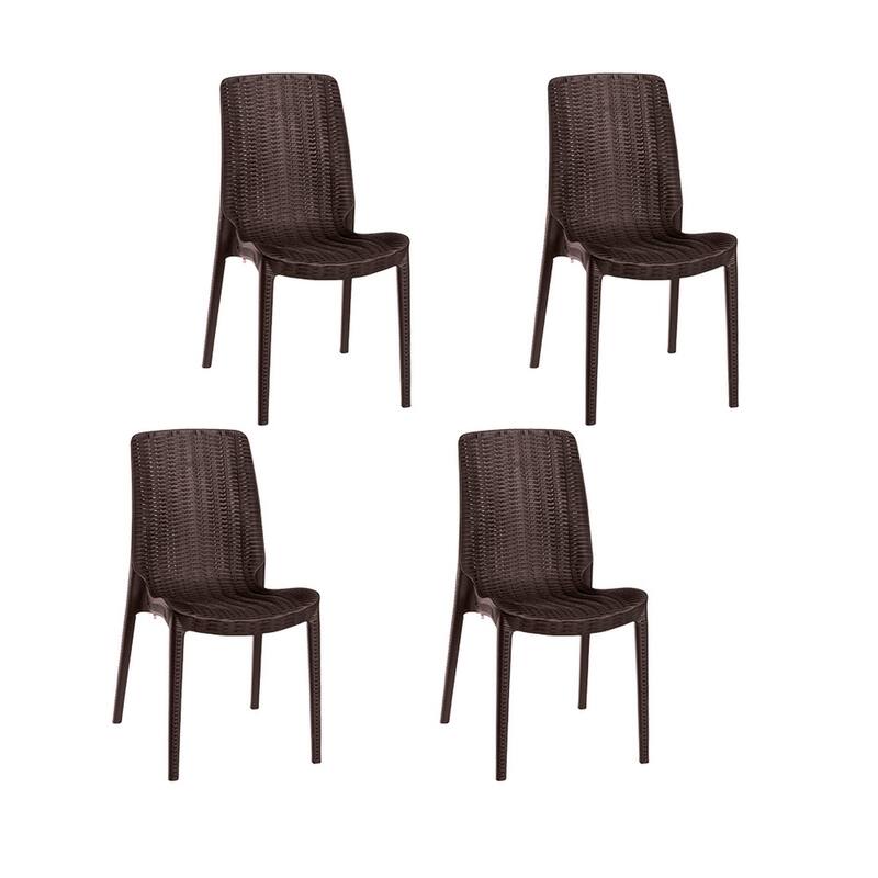 Set of Four Brown Heavy Duty Plastic Outdoor Stacking Dining Chairs