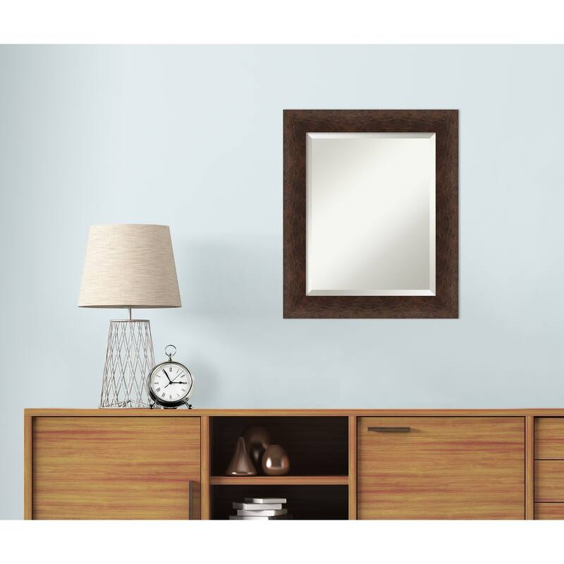 Warm Walnut Beveled Wood Framed Wall Mirror - Warm Walnut
