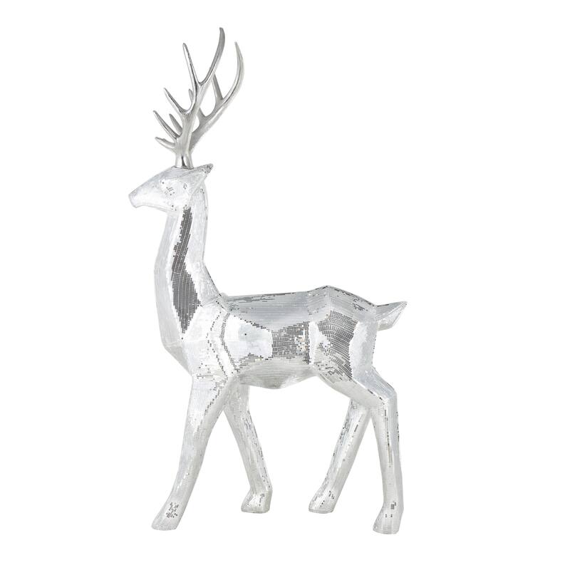 Fiberglass Reindeer Floor Christmas Sculpture with Mosaic Pattern - Copper or Silver - Roche River Decor