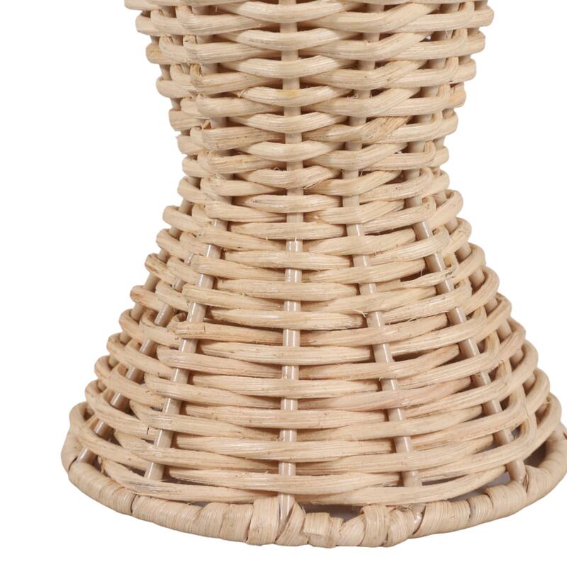 Candle Holder - Brown Metal Handwoven Raffia Pillar