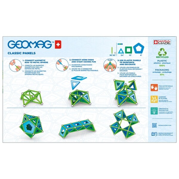 Geomag Classic Panels Magnetic Building Set, Green Line Color, 114