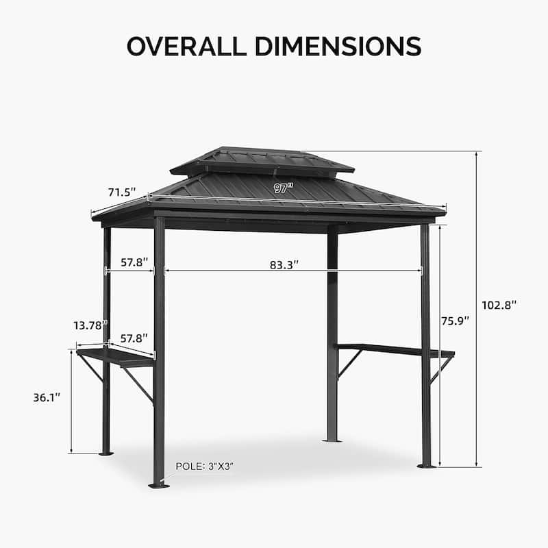 PURPLE LEAF Hardtop Grill Gazebo Galvanized Steel Roof Outdoor BBQ Canopy with Ceiling Hook and Shelves