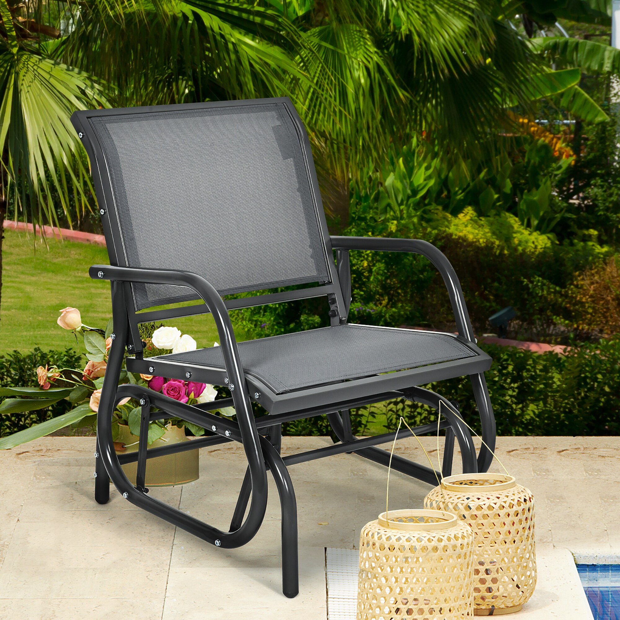 Costway Outdoor Single Swing Glider Rocking Chair Armrest Garden