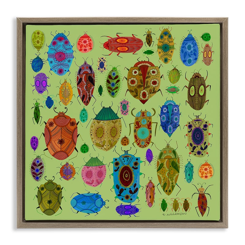 Stupell Flowery Bugs & Insects Framed Floater Canvas Wall Art Design By Kay Widdowson - 25 x 25 - Brown