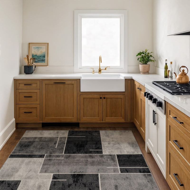 Modern Linear Area Rug for Living Room, Bedroom, or Entryway - Low Pile Indoor Rug