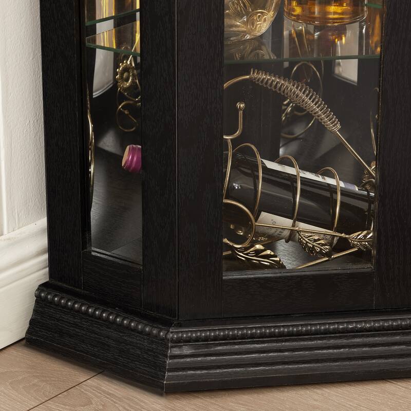 GDFStudio - Traditional Storage Corner Curio Cabinet with Lighted Glass Shelves