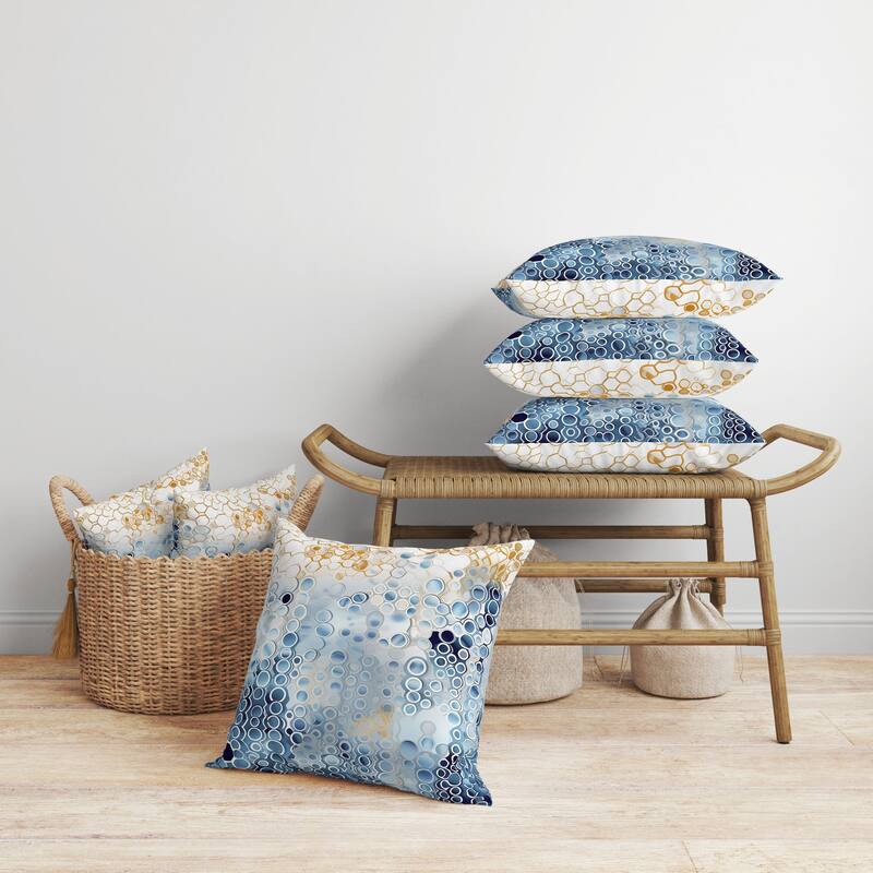 Water Ripples Faux Suede Reversible Throw Pillow Blue and Gold