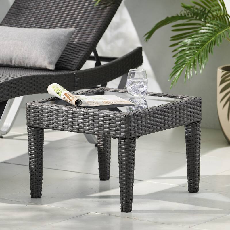 Outdoor Antibes Wicker Side Table, Accent Table, Grey - 15.32