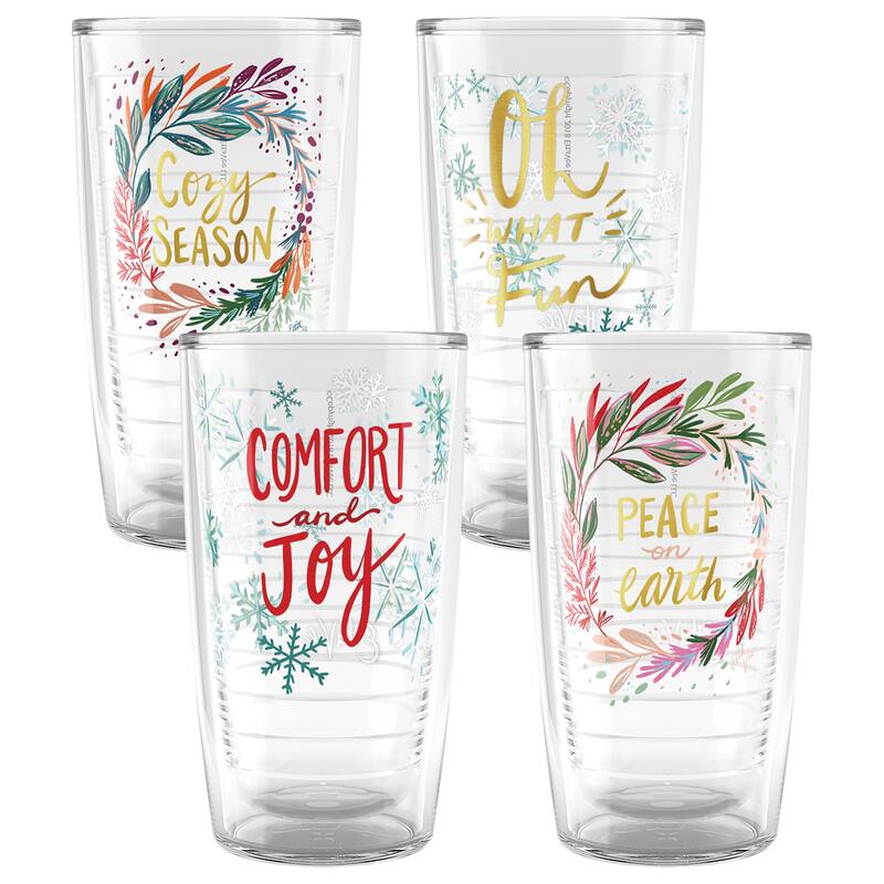Tervis EttaVee Sleigh All Day Festive Christmas Holiday Season Made in USA Double Walled Insulated Travel Tumbler, Assorted - 16oz - 4pk