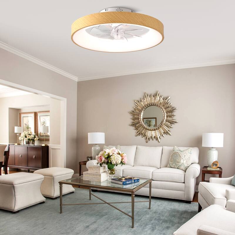 Bella Depot 20" Modern Wood-Look Flush Mount Ceiling Fan with Light and Remote Dimmable RGB Light