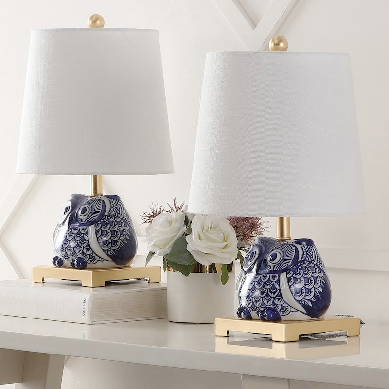 Tiki 16" Ceramic Mini Table Lamp, Blue/White (Set of 2) by JONATHAN Y