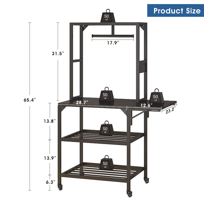 Heavy Duty 3D Printer Table Stand with Filament Storage Rack, T-Shaped Spools Holder & Wheels - Perfect for 3D Printing Studio