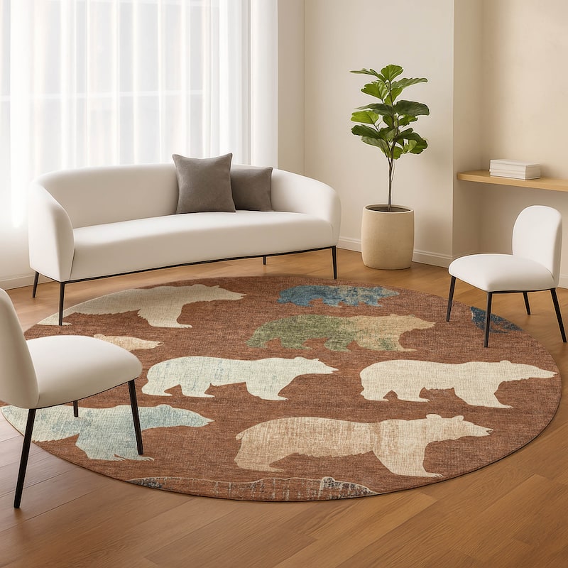 Machine Washable Indoor/ Outdoor Modern Bear Chantille Rug