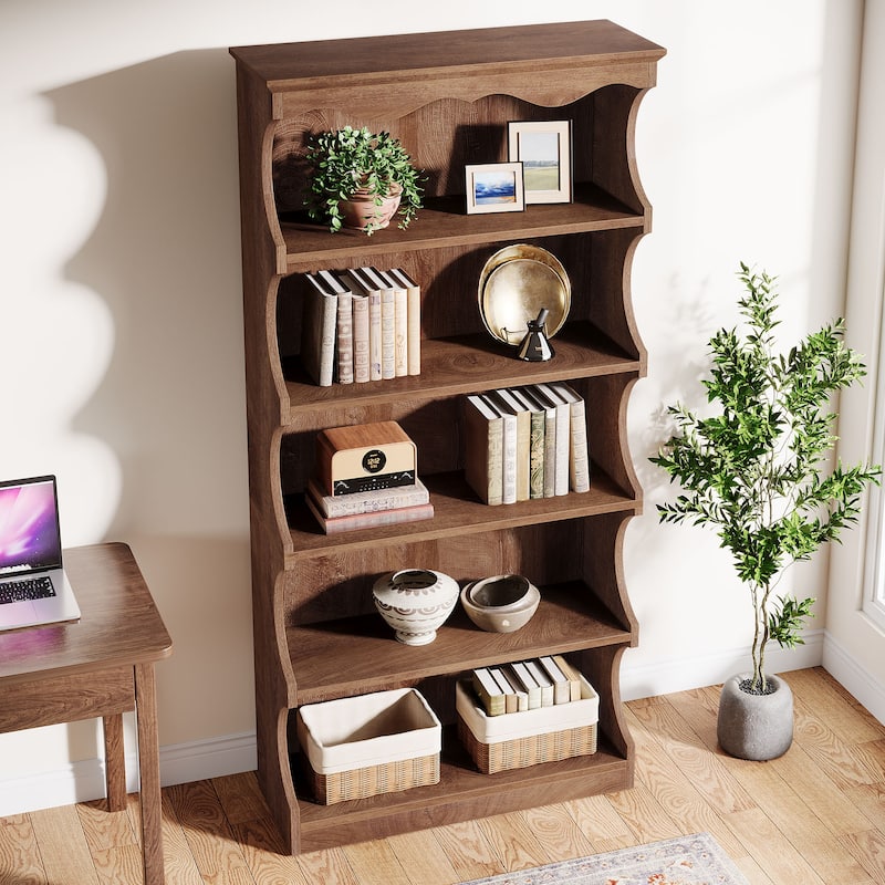 70-Inch Tall 5-Tier Curved-Edge Bookcase