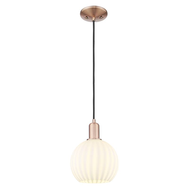 Innovations Lighting Endless Possibilities Arcadia - White Venetian - 1 Light 8" Cord Hung Mini Pendant - Antique Copper