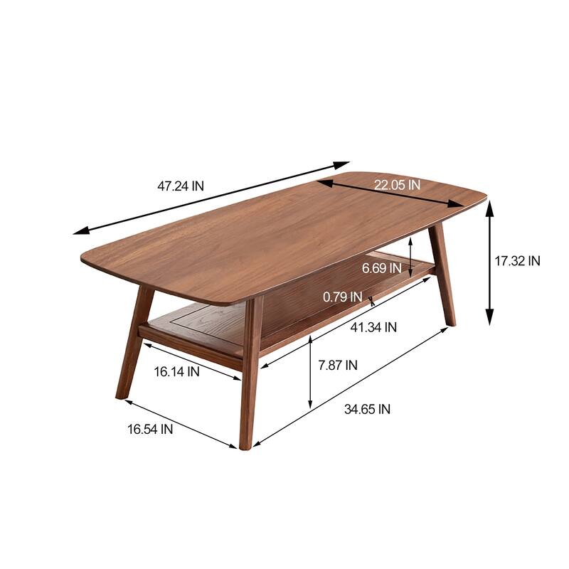 100% Solid Wood Coffee Table Low Center Table with Shelf