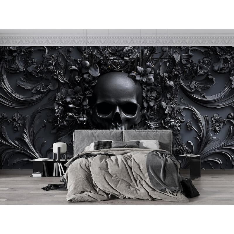 Moody Skull Wallpaper – Gothic Peel and Stick Wall Mural