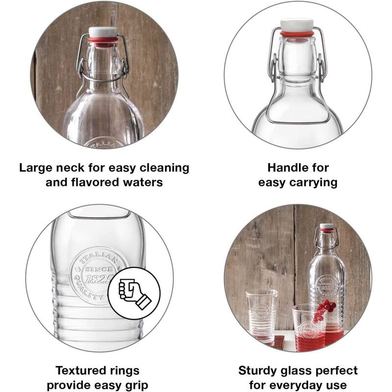 Bormioli Rocco Set of 2 Officina 1825 Glass Water Bottles with Swing Top - 37.25 oz