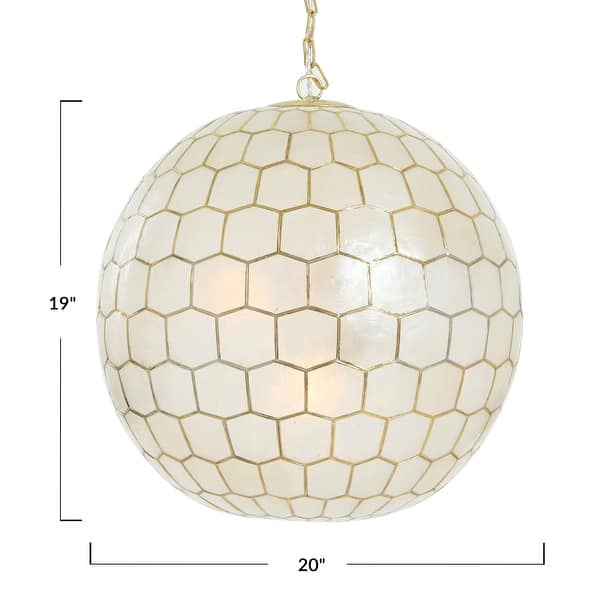 dimension image slide 4 of 9, Capiz Honeycomb Globe Pendant Light