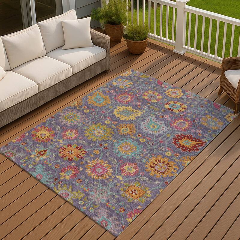 Machine Washable Indoor/ Outdoor Traditional Kashan Chantille Rug - Purple - 5' x 7'6"