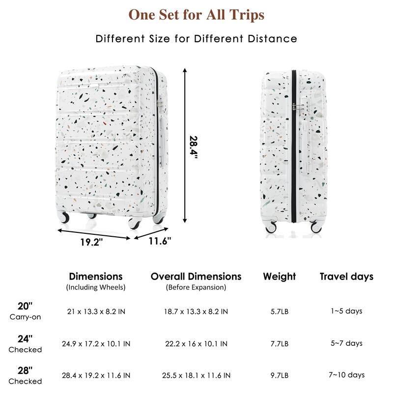 3 Piece Expandable Luggage Set, PC+ABS Durable Hard Shell Carry-on Suitcase with USB Port and Spinner Wheels, for Travel