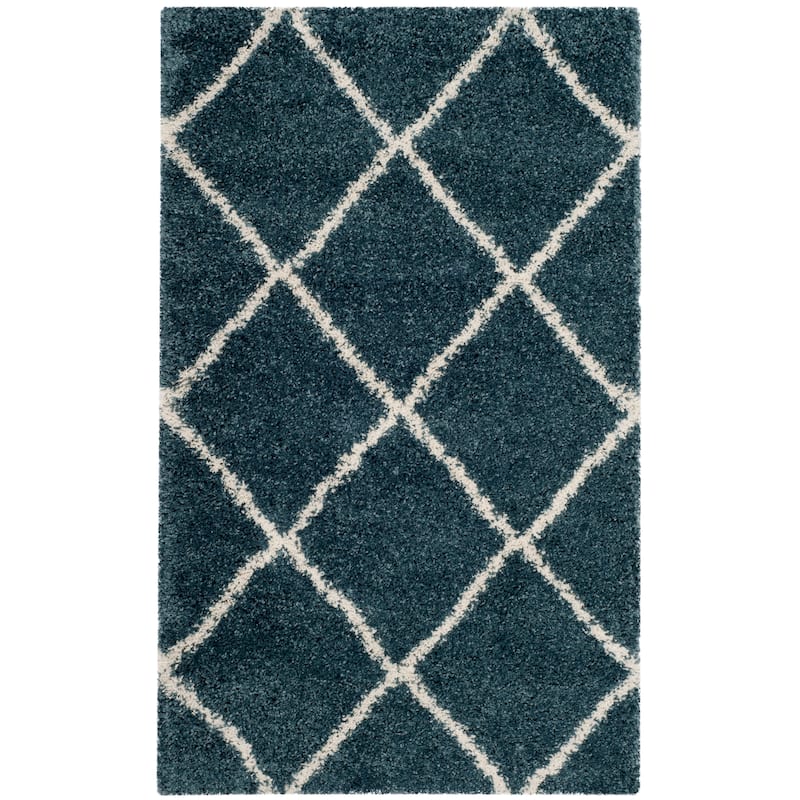 SAFAVIEH Hudson Shag Estella Diamond Trellis 2-inch Thick Rug - 2'3" x 3'9" - Slate Blue/Ivory - Rectangle
