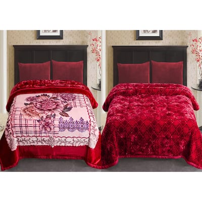 Reversible 10.5 Pounds Plush Fleece Blankets, 2 PLY A&B Design 87" x 95" Bed Blankets for Winter