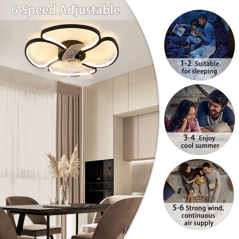 Starsky 19in Modern Flush Mount LED Ceiling Fan with Light,6-Speed Low Profile Smart APP Control Ceiling Fan with Remote