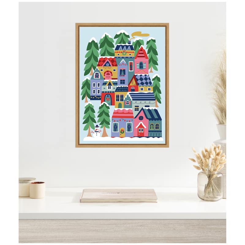 Kate and Laurel Sylvie Framed Canvas Cozy Houses by Rachel Lee