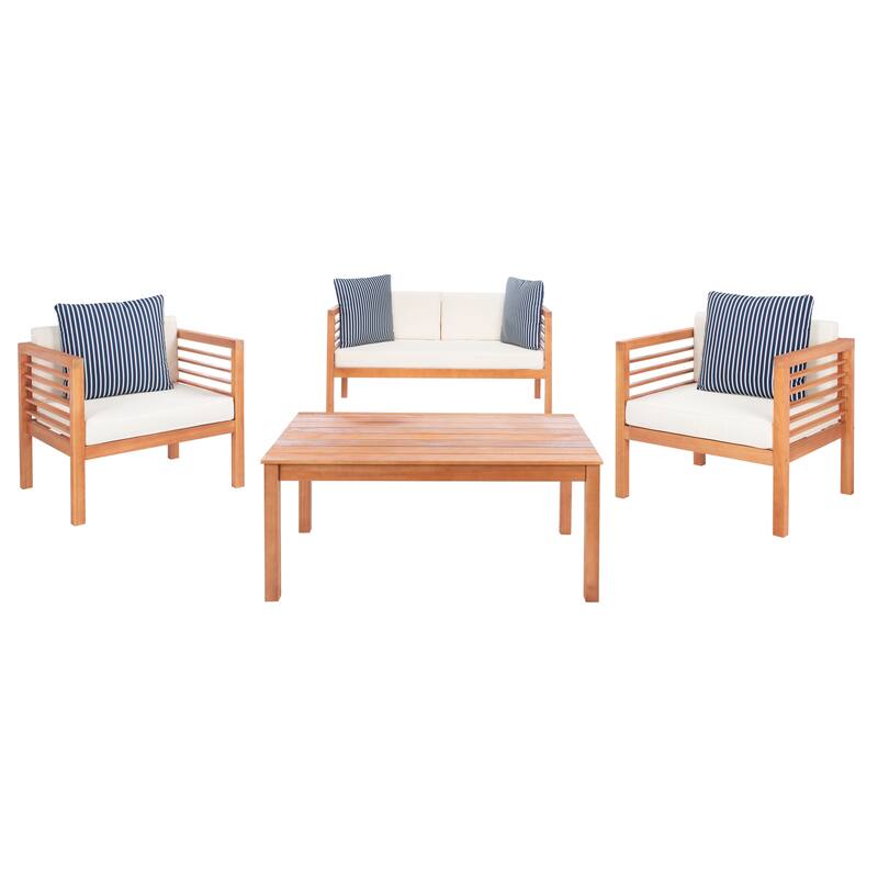 SAFAVIEH Outdoor Yoselin 4-Piece Set with Accent Pillow - 51W x 26D x 26H