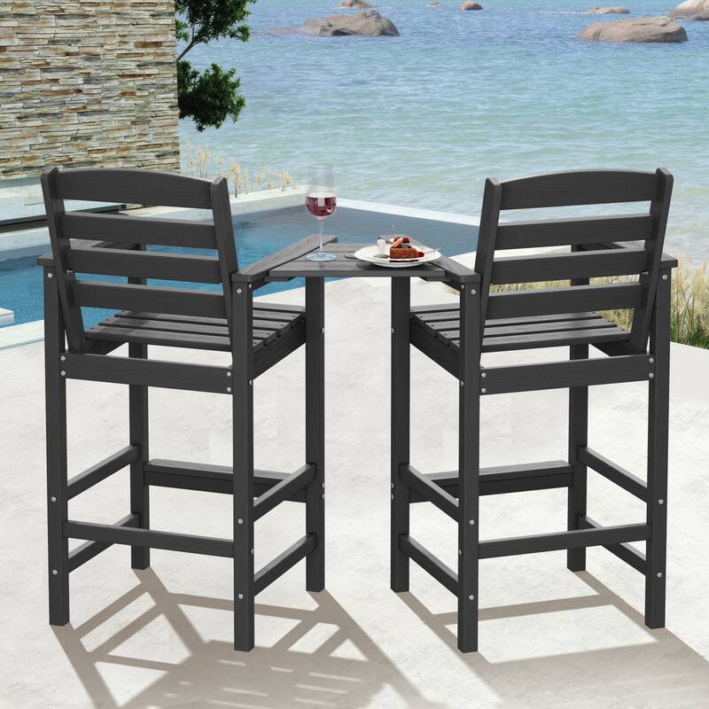 HDPE 2-Piece High Bar Stool Set with Umbrella-Compatible Connecting Panel