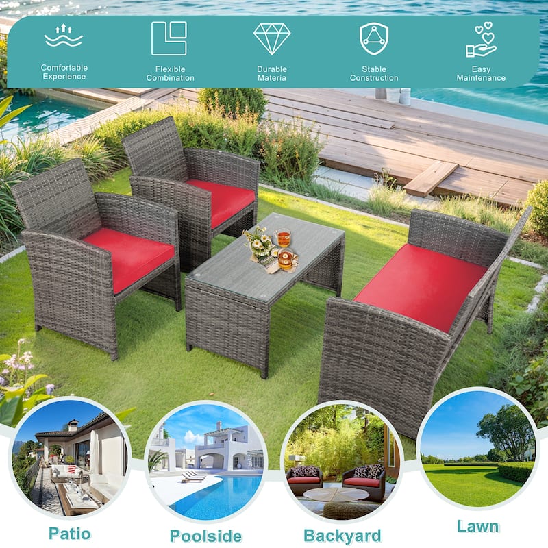 Futzca 4 Pieces Outdoor Patio Furniture Sets Conversation Sets Rattan Chair