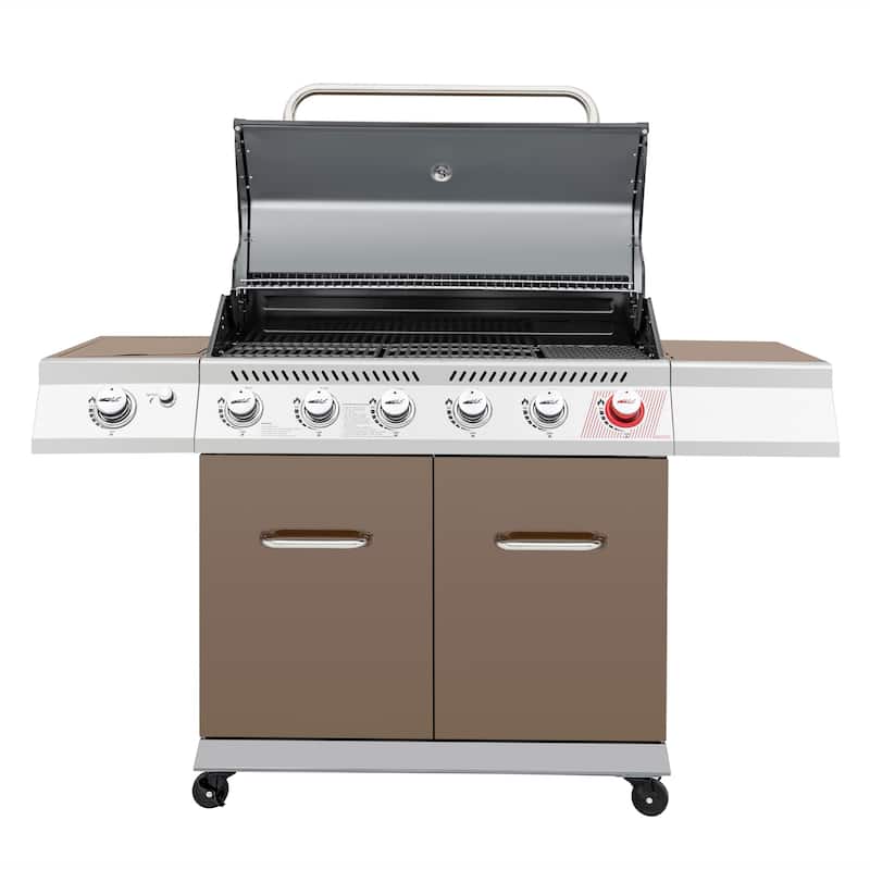 Royal Gourmet 6-Burner Gas Grill with Sear & Side Burner, coffee