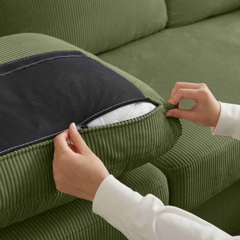 101'' Corduroy Upholstered Sectional Sofa With Storage Ottoman