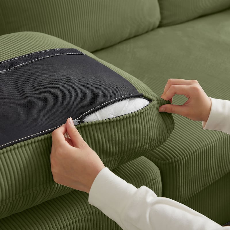 101'' Corduroy Upholstered Sectional Sofa With Storage Ottoman