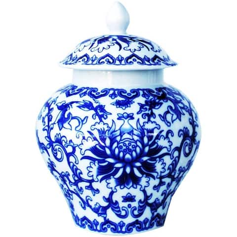 Ancient Asian Style Blue and White Porcelain Helmet-shaped Temple Jar