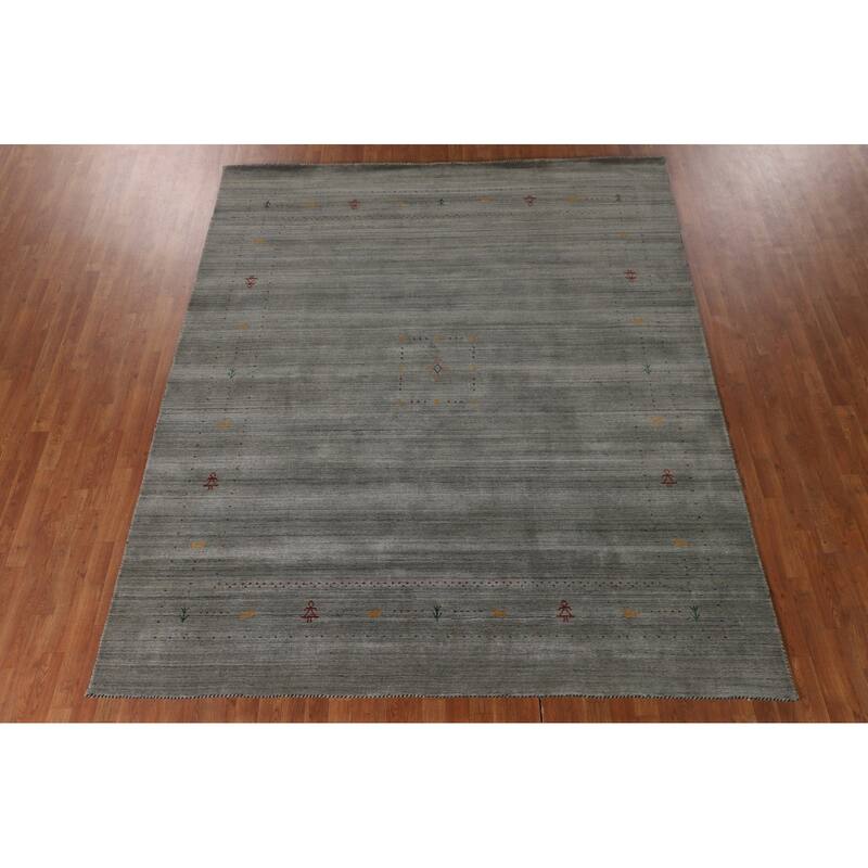 Gray & Green Gabbeh Indian Area Rug Handmade Wool Carpet - 8'3" x 9'10"