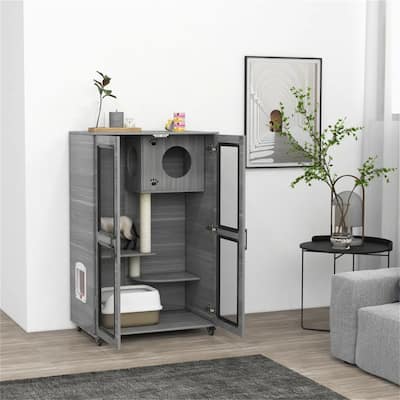 Cat Villa, Cat Apartment With Wheels - 31.5"L x 19.75"W x 48.5"H