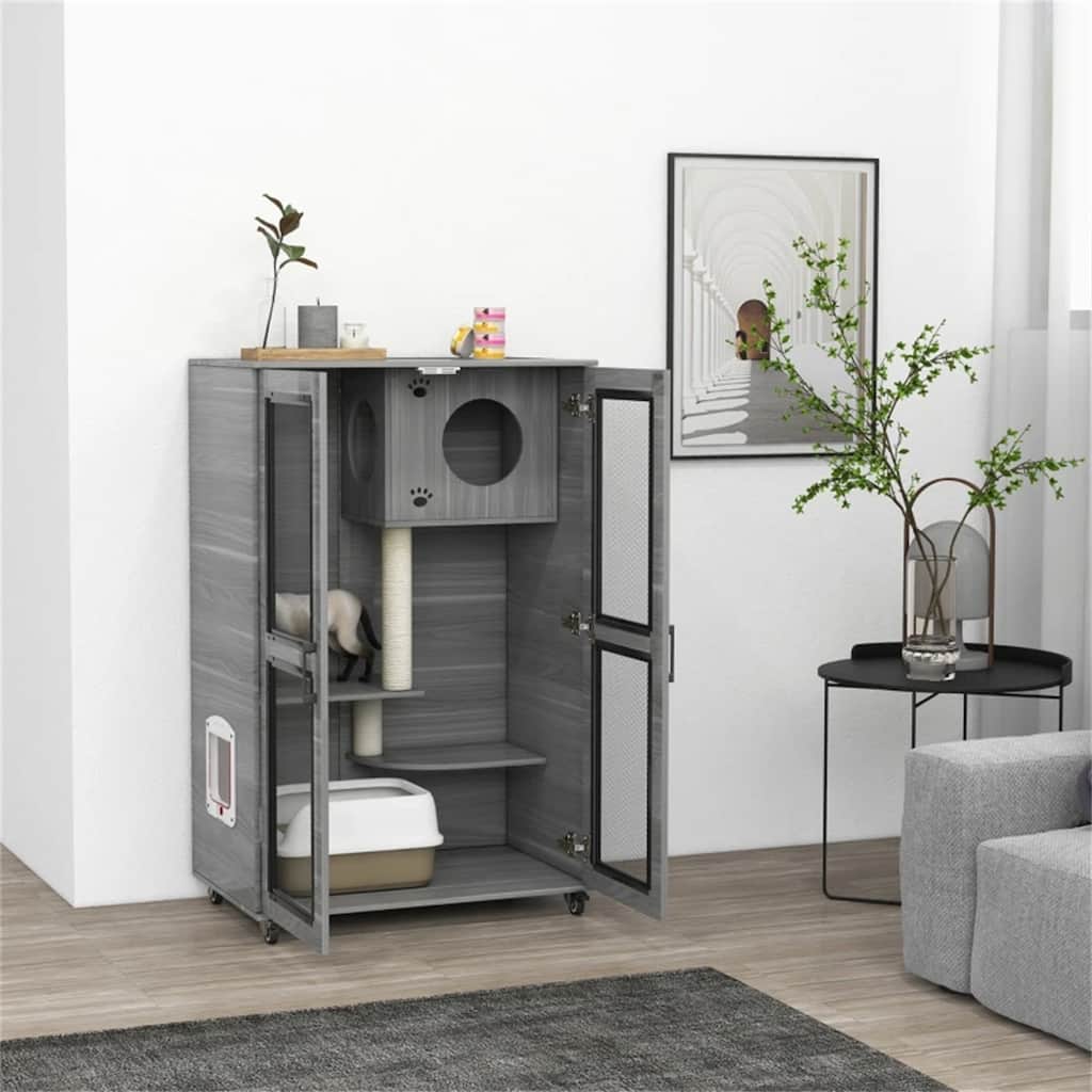 Cat Villa, Cat Apartment With Wheels - 31.5"L x 19.75"W x 48.5"H