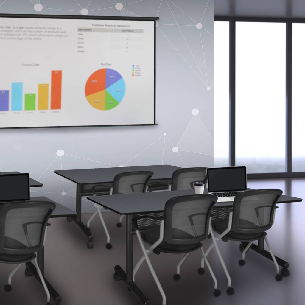 72" x 30" Flip Top Mobile Training Table with Modesty Panel- Grey and 2 Nesting Chairs