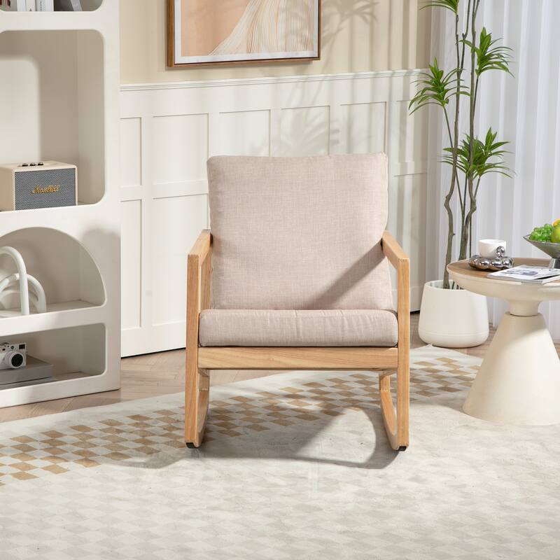 Khaki 25.2" Upholstered Rocking Chair with Wood Frame