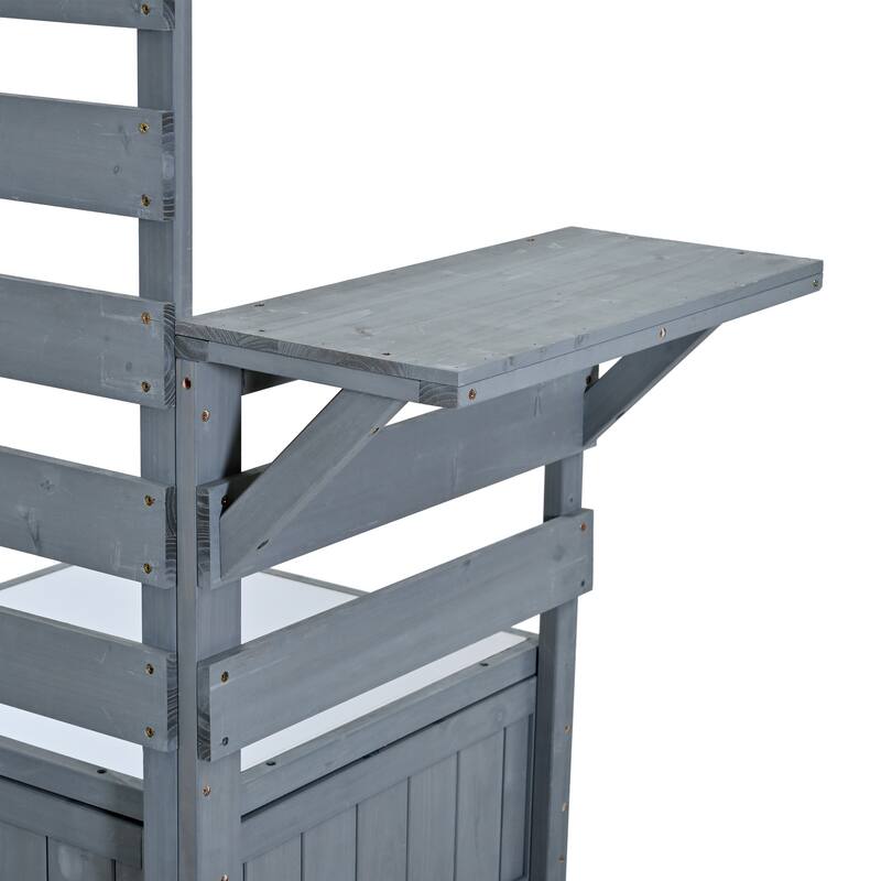 Solid Wood 62.3'' Patio Kitchen Island Kitchen Cart with Stainless Table Top, Garden Potting Bench with Raised Shelf and Drawers