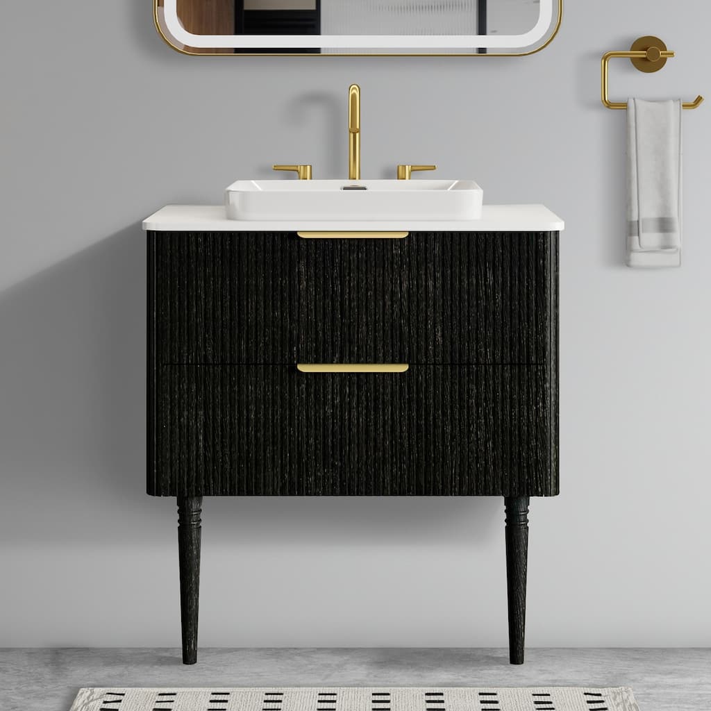 30" Striped Oak Bathroom Vanity With Ceramic Sink, Freestanding Bathroom Vanity, Pre-Assembled