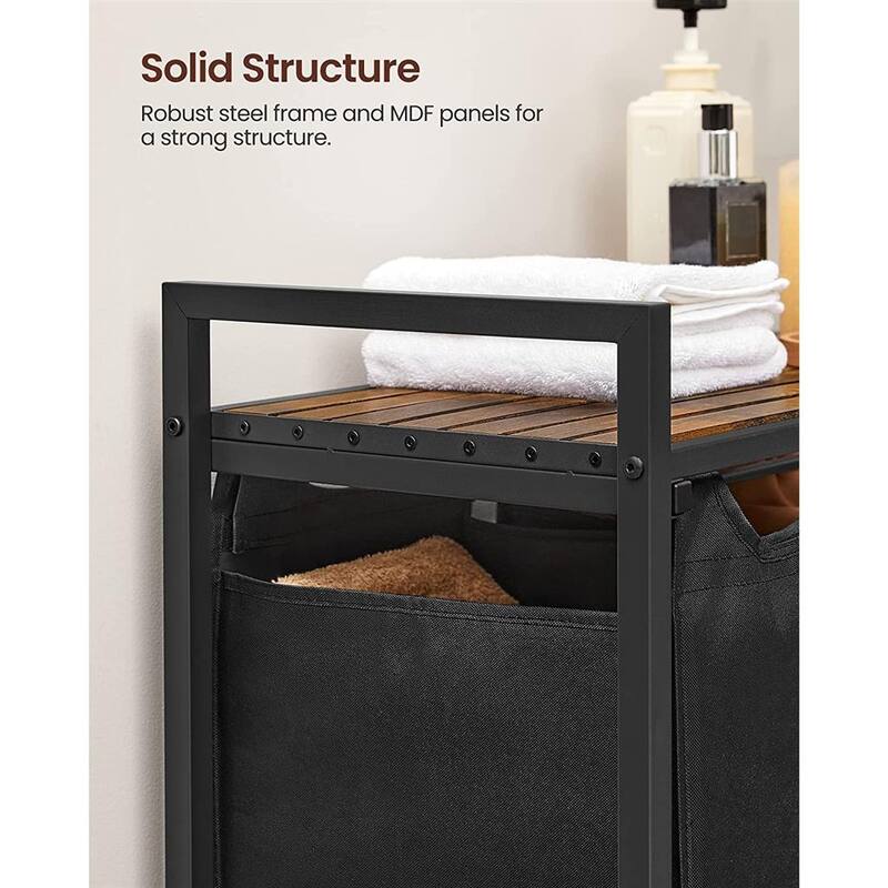 3 Compartment Laundry Sorter with Removable Waterproof Bags and Lockable Rolling Wheels - 36.4” x 13” x 28.4”