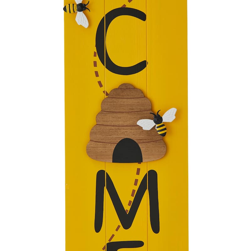 Glitzhome 42"H Solid Wood WELCOME Porch Sign with Bee or Butterfly Outdoor Decor