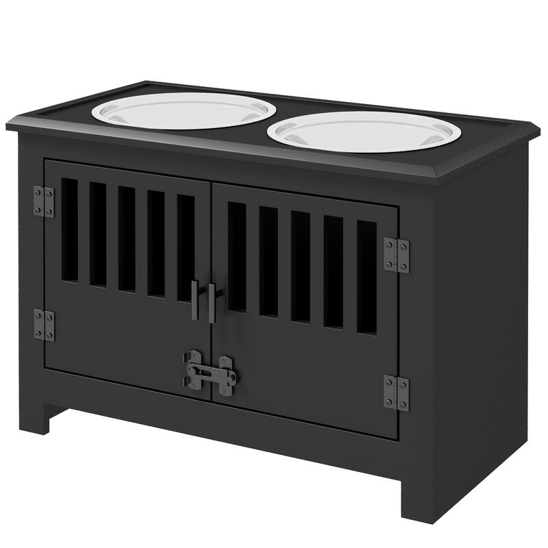 Large Elevated Dog Bowls with Storage Cabinet Containing Large 37L Capacity, Raised Dog Bowl Stand Pet Food Bowl - Black