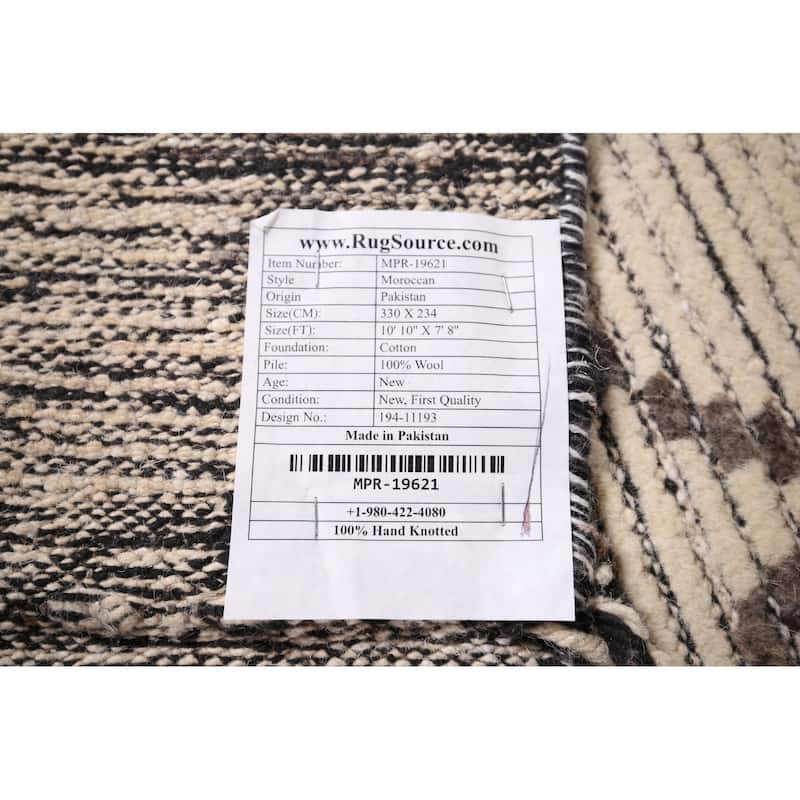 All-Over Striped Moroccan Abstract Area Rug Hand-Knotted Wool Carpet - 7'8"x 10'10"