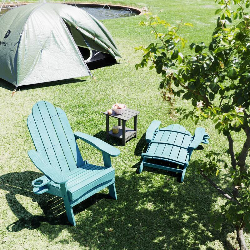 All-Weather Folding Plastic Outdoor Patio Adirondack Chairs With Cup Holder Set of 2 - 35"D x 30"W x 36.2"H
