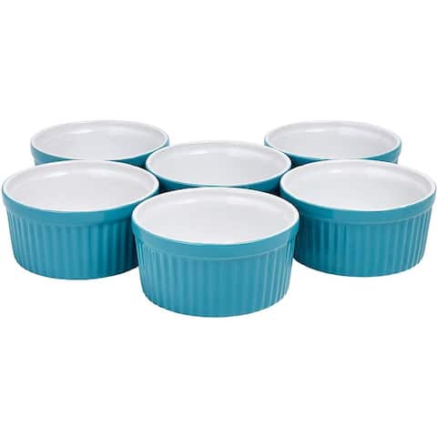 Bruntmor Ceramic Ramekins Souffle Dishes, Ramekins - 4 Ounce for Souffle, Creme Brulee and Dipping Sauces - Set of 6 for Baking